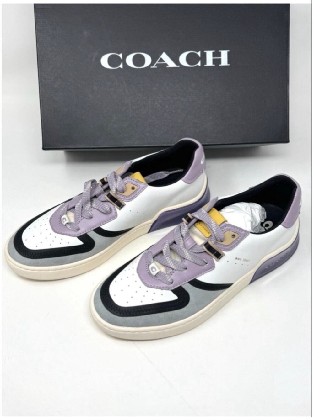 Coach Citysole Sue Court Sneakers 7.5 White/Soft Lavender in box